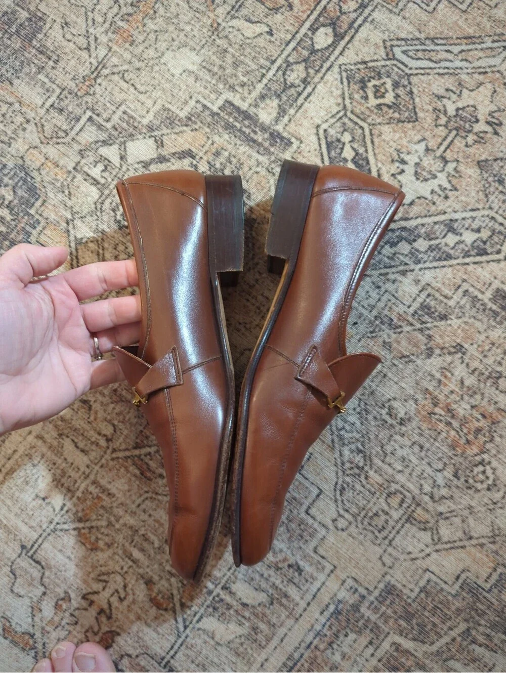 VINTAGE Johnston & Murphy Bit Loafer Size 8.5 Brown Leather Made in Italy